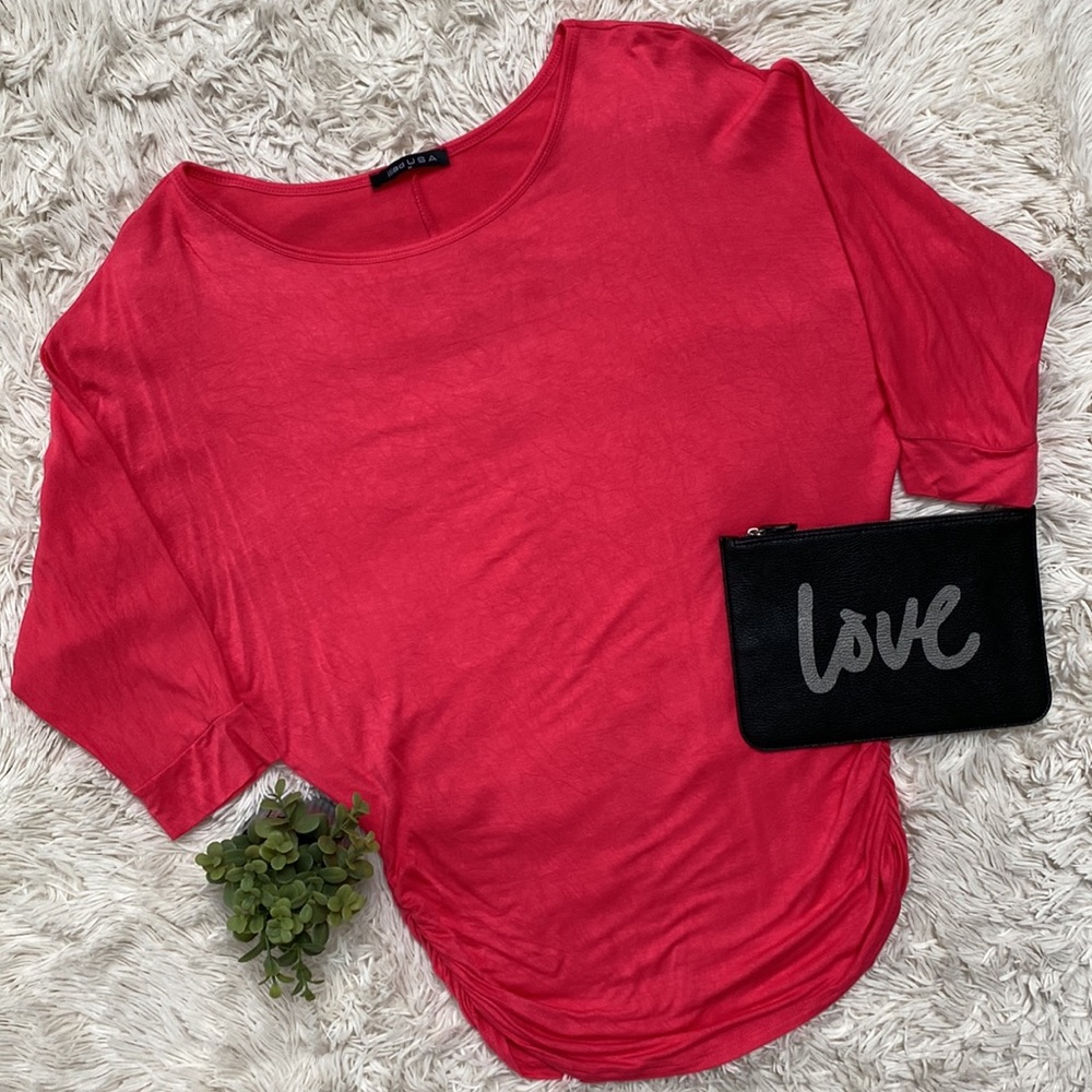 Iliad USA Dolman Ruched Hem SS Top 💗 Coral Pink